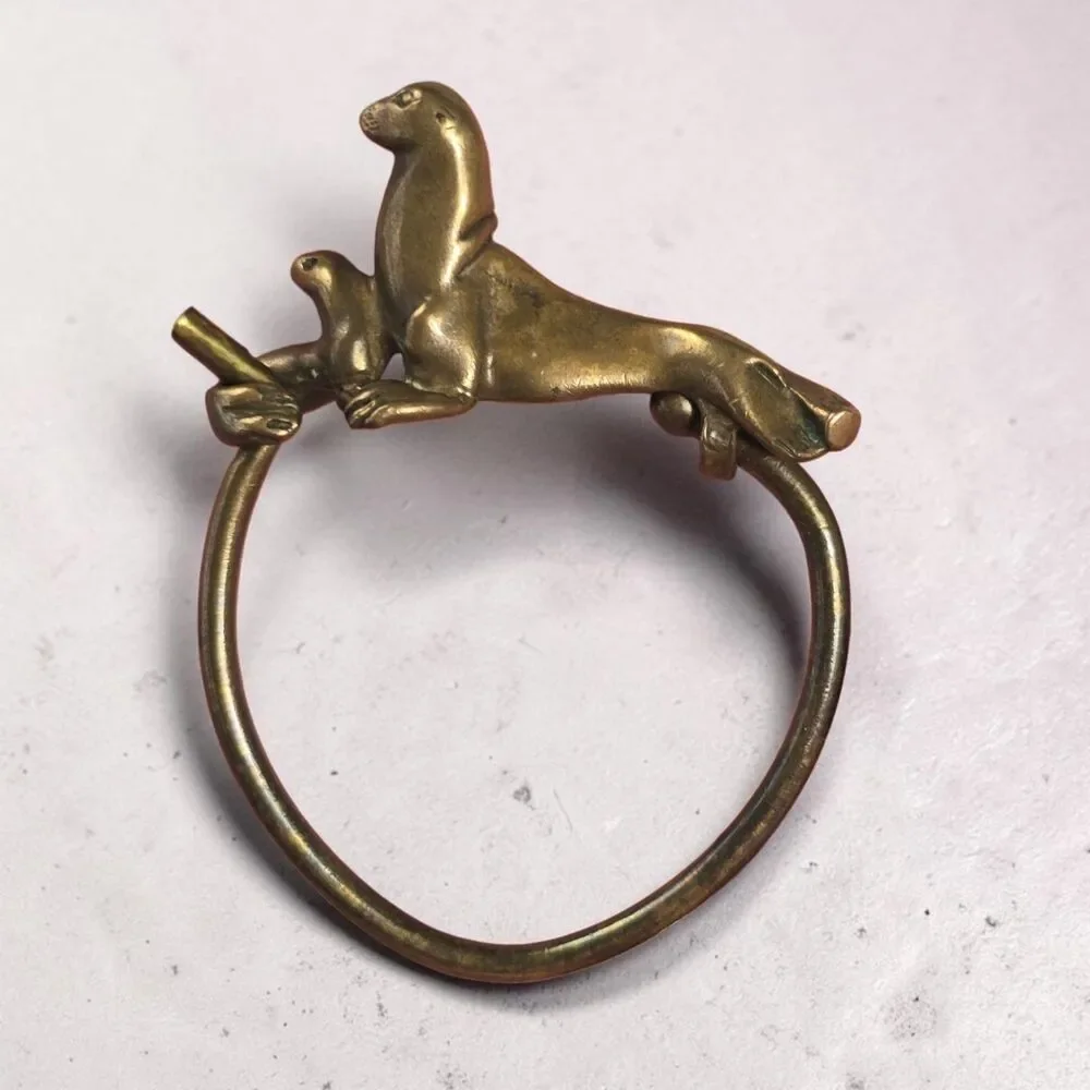 Vintage Christopher Jupp Sea Lion Mom and Baby Brass Keyring
